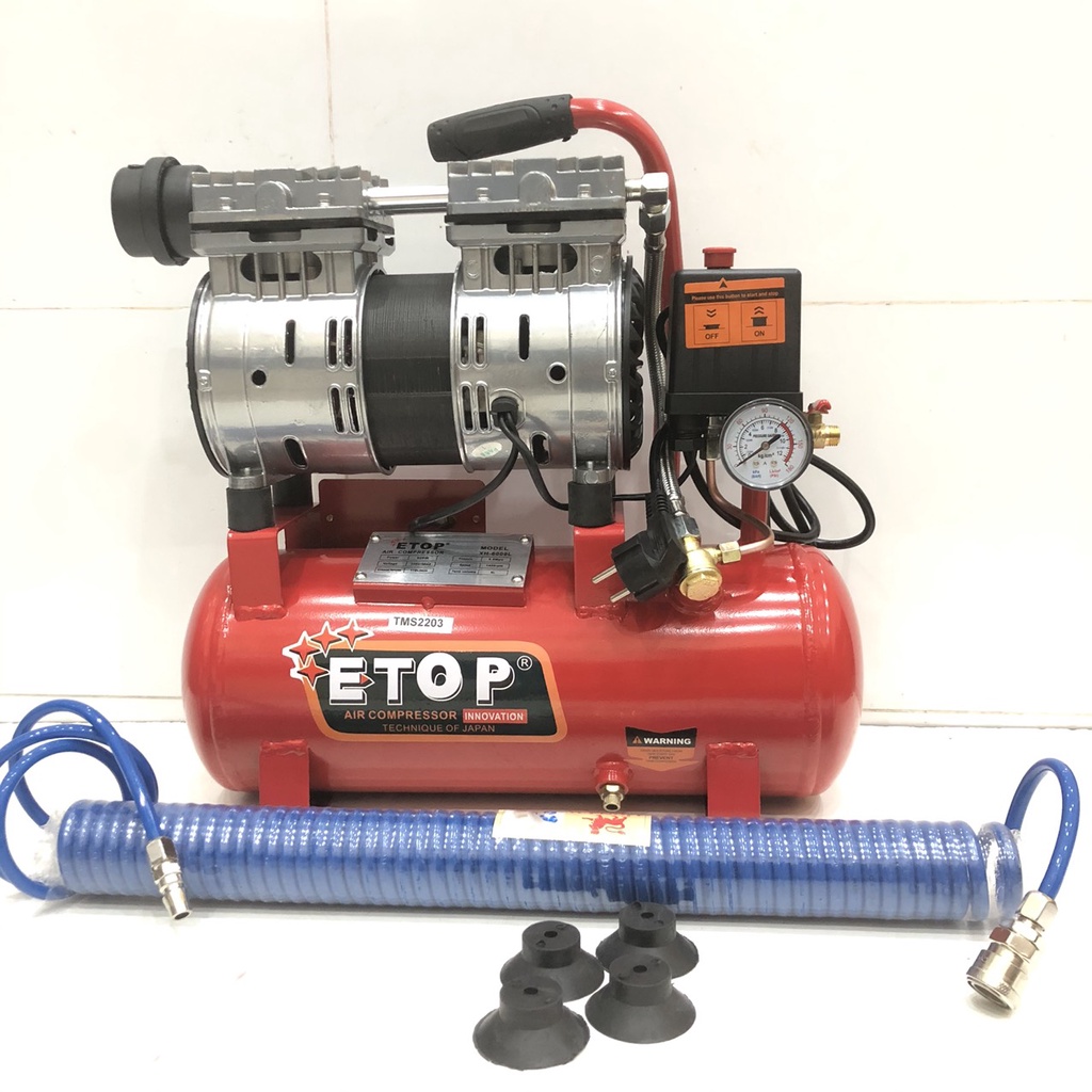 Máy nén khí sạch mini bình 9L ETOP - nén khí chống ồn 100% dây đồng., tặng kèm dây hơi 9m
