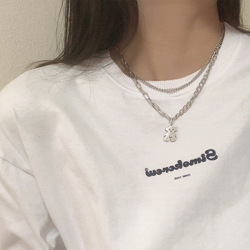 Vòng cổ Ahellogirl thép không gỉ mặt hình gấu dễ thương