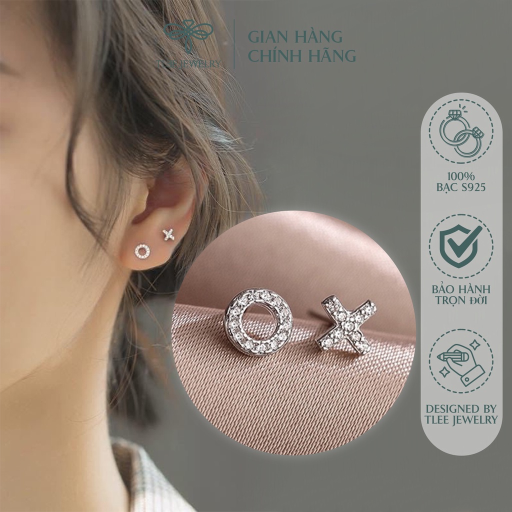 Khuyên tai bạc unisex TLEE X,O nạm đá mini xinh xắn NCJ B0122