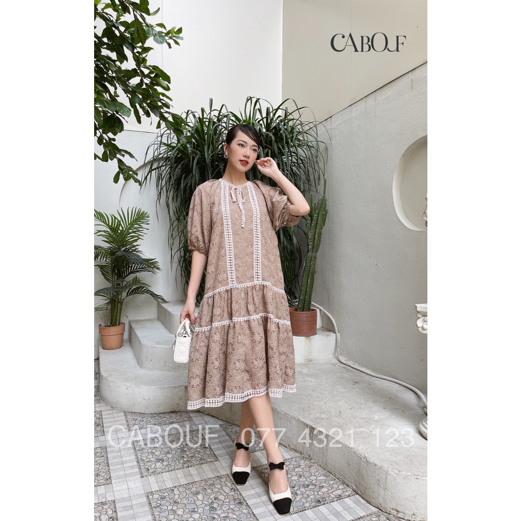 Váy Thiết Kế Đuôi Cá Cabouf Dáng Suông , Phom Dài Rộng Chất Liệu Ren, Váy Ren Phối Cổ Tròn D23