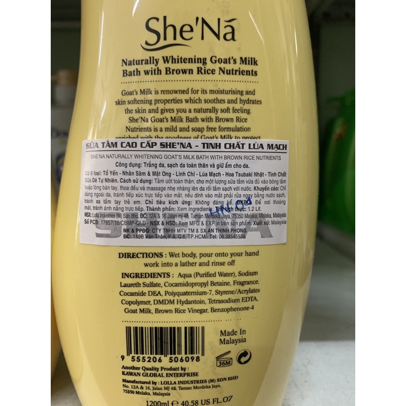 Sữa tắm SHE'NÃ Malaysia 1200ml