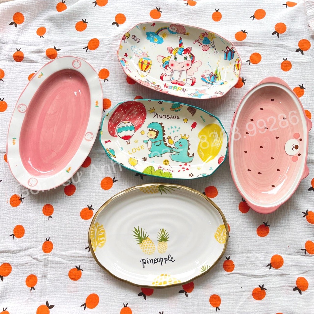 Chén Dĩa Sứ Bát Ăn Cơm Đĩa Sứ Decor trang trí món ăn tiện lợi đĩa bầu dục to đại siêu đẹp