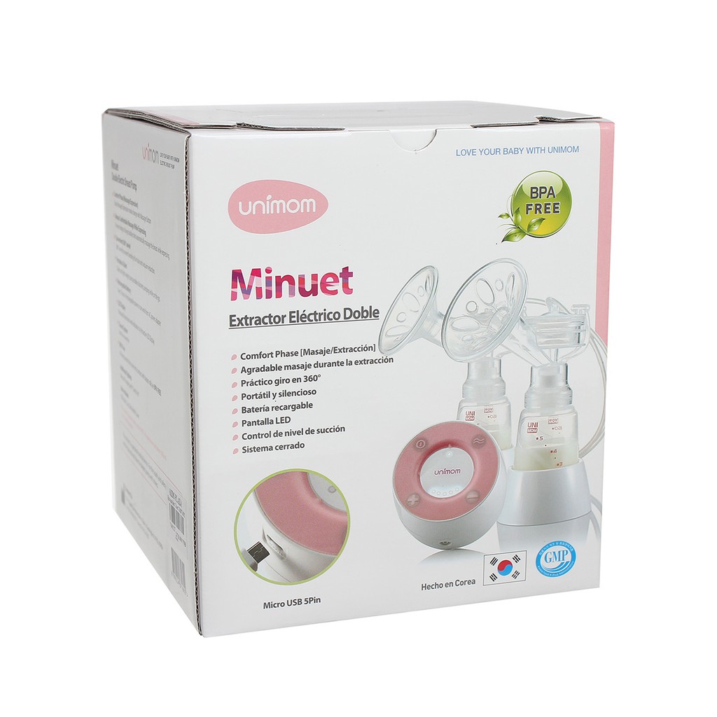 Máy hút sữa điện đôi Minuet UNIMOM có pin sạc kèm Adapter màn hình LCD / màn hình LED