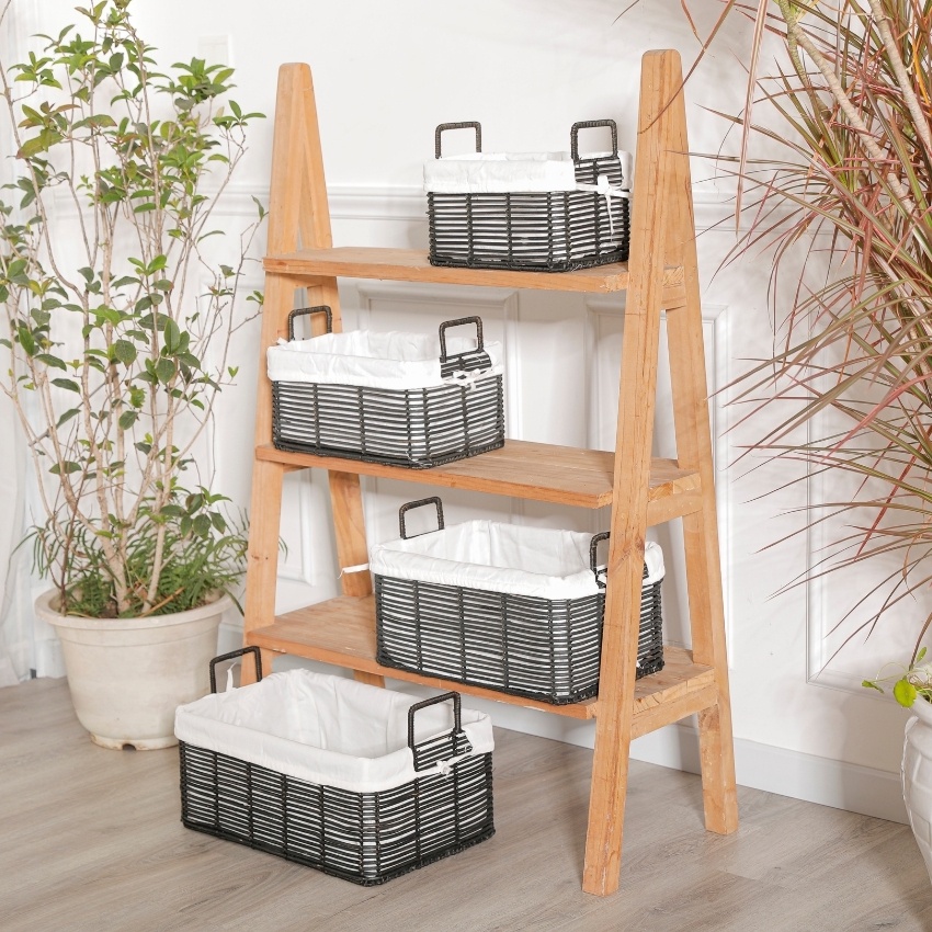 Giỏ đựng đồ mây tre đan BAMBOOO ECO có vải kháng khuẩn, chịu được nặng có tay xách dùng trong gia đình, khách sạn