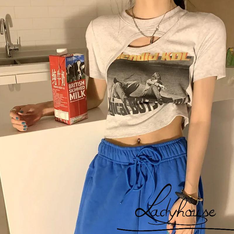 Áo Thun Tay Ngắn Cổ Tròn In Họa Tiết Chữ Thời Trang Mùa Hè Cho Nữ