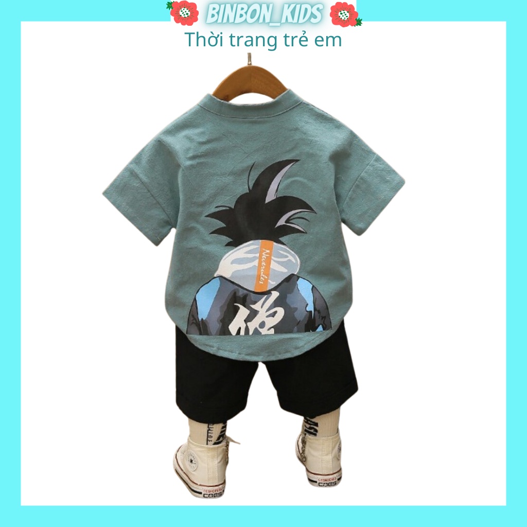 Bộ quần áo bé trai chất đũi BINBON KIDS, bộ cộc tay bé trai họa tiết hoạt hình Chidori cho bé từ 6- 28kg QATE568