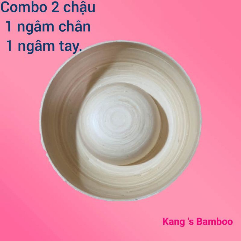 Chậu ngâm chân +bát ngâm tay bằng tre dùng trong Nail và Spa , gội đầu