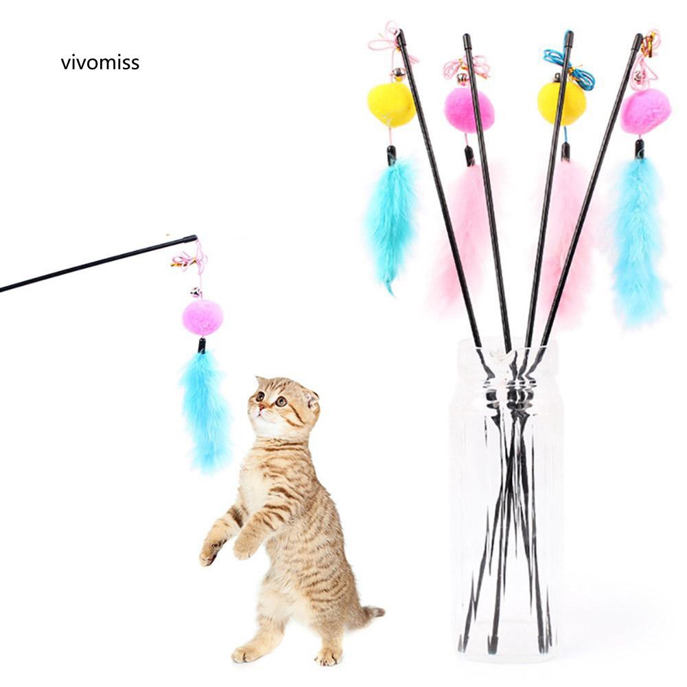 Đồ chơi nhử mèo tập tương tác gắn quả cầu lông vũ sáng tạo