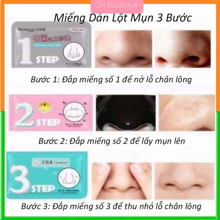 Miếng Dán Lột Mụn Đầu Đen 3 Bước Ở Mũi Bioaqua