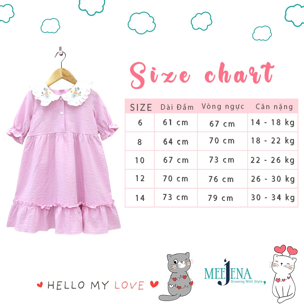 Váy bé gái MEEJENA cổ lá sen từ 14-34 kg - Vải Đũi - 2050