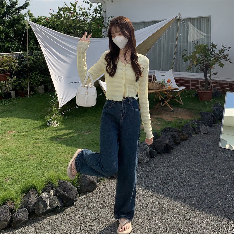 Áo khoác cardigan ZHELIHANGFEI dệt kim tay dài cổ chữ V chống nắng thời trang cao cấp