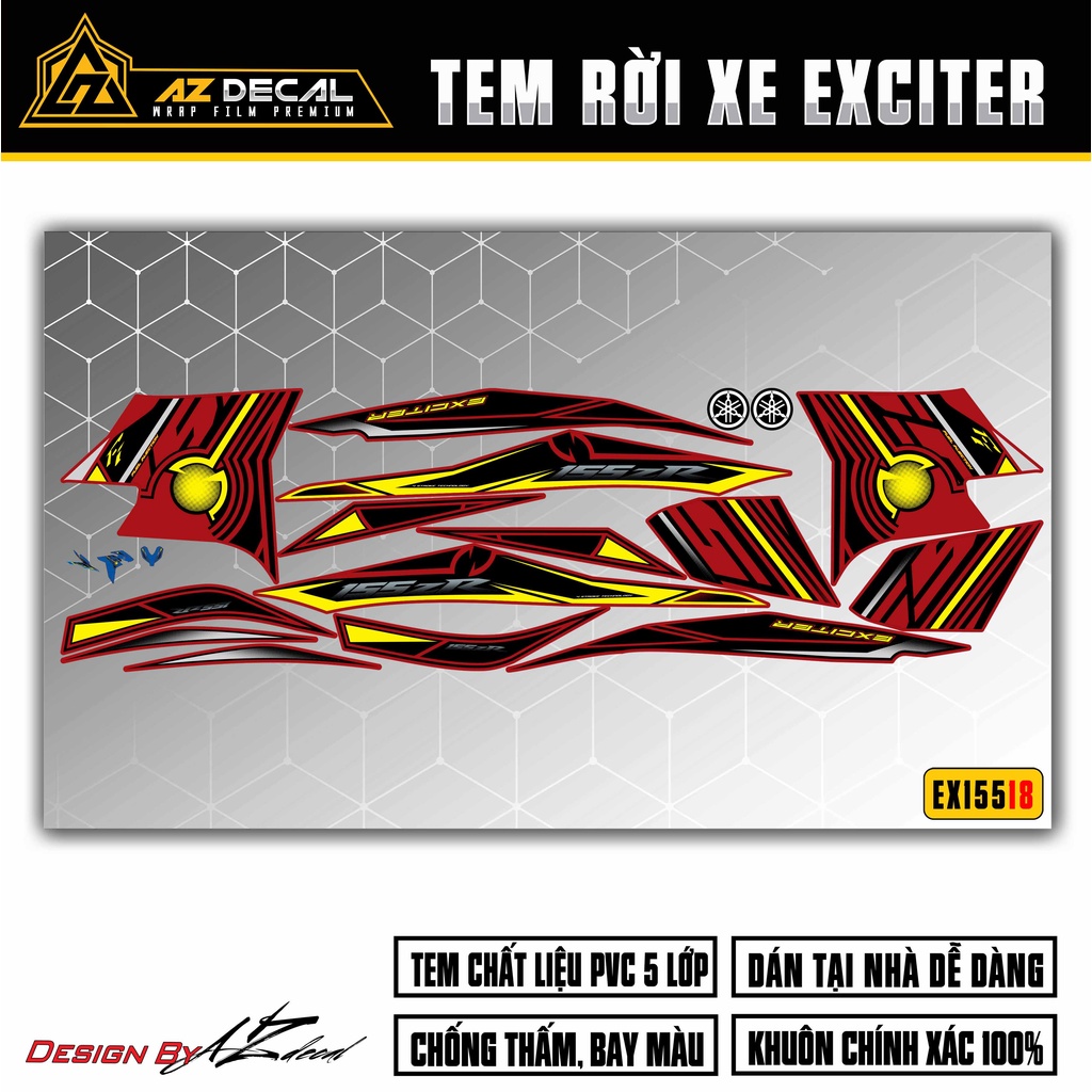 Tem Xe Exciter 155 Mẫu 155ZR | EX15518 | Team Decal Rời Dán Ex155 Đẹp Cho Xe Đỏ Đen Trắng Xanh GP Chống Nước Bền Màu