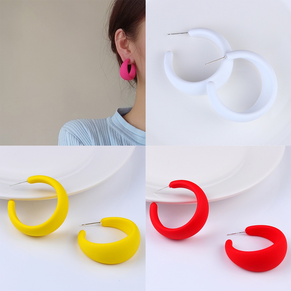 Bông Tai Hình Chữ C Bằng Acrylic Nhiều Màu Phong Cách Cổ Điển Thời Trang Cho Nữ