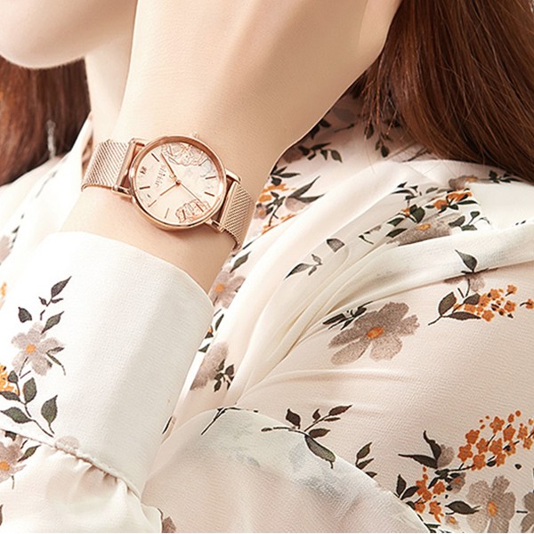 Đồng hồ nữ Julius Star Hàn Quốc JS-033 mặt kính sapphire in hoa 3D