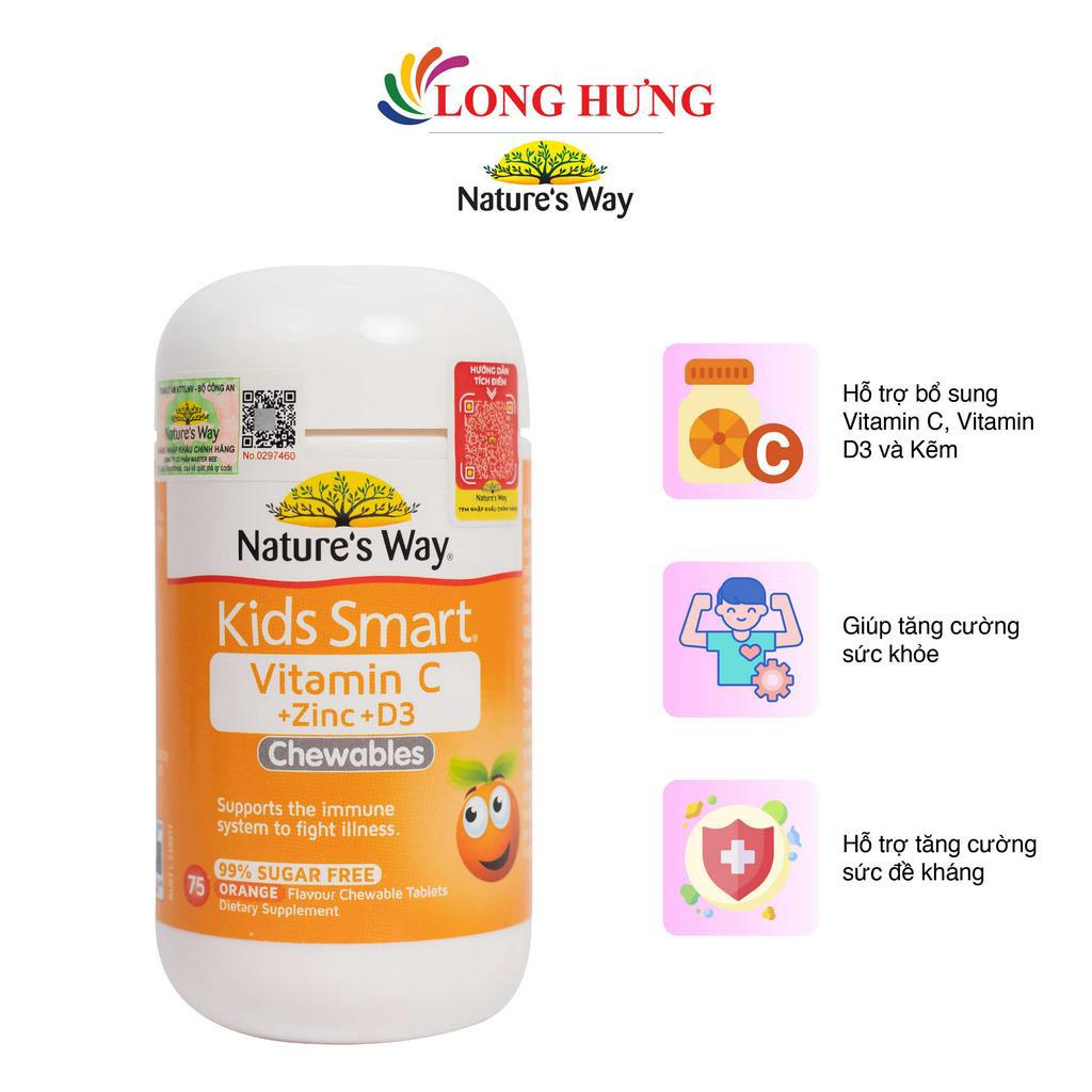 Viên nhai Nature's Way Kids Smart Vitamin C + Zinc + D3 hỗ trợ bổ sung vitamin cho bé