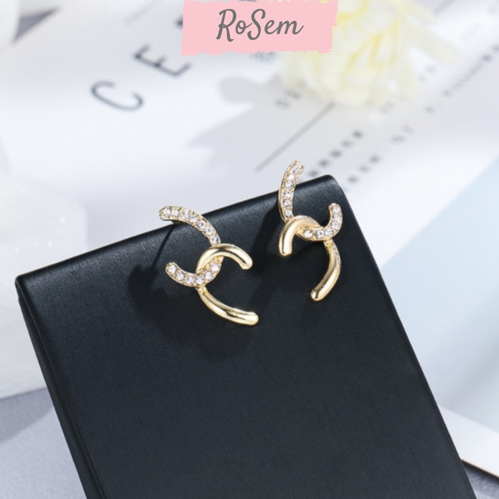 Khuyên tai nữ hình chữ X gắn đá nhân tạo thanh lịch