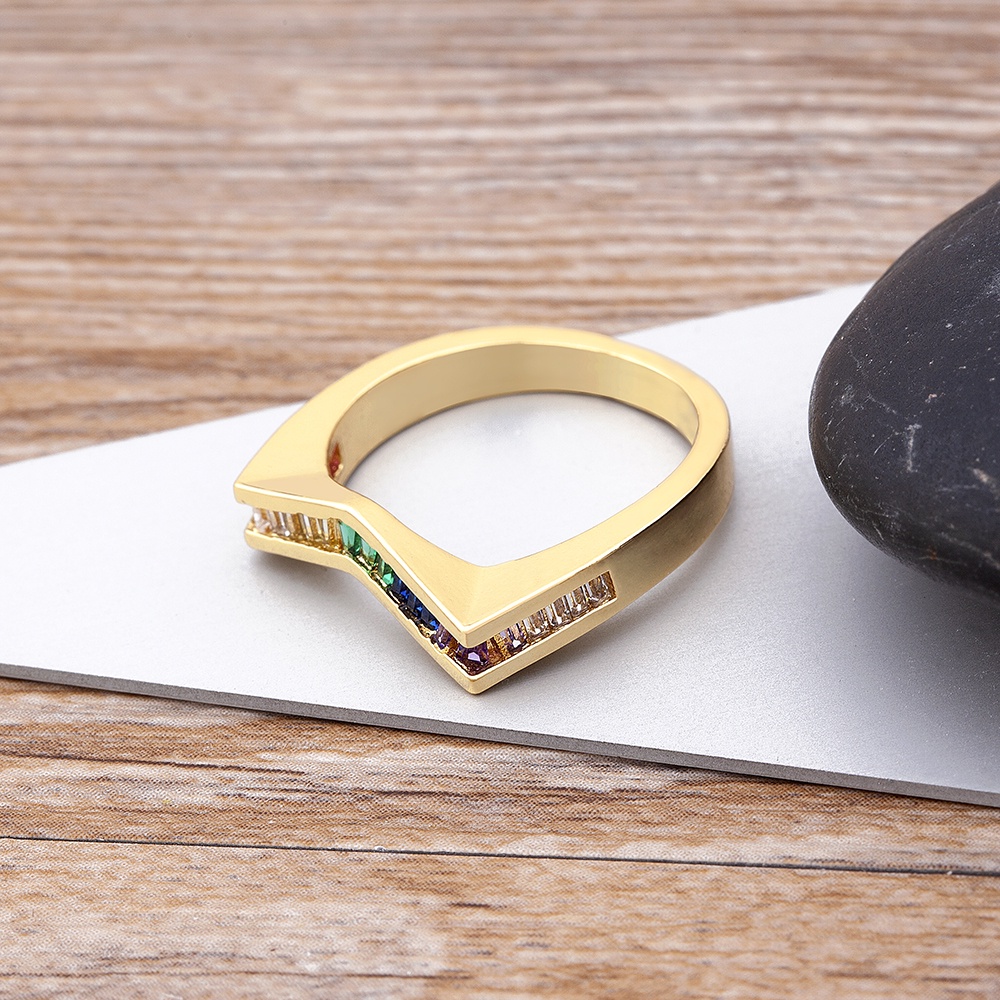 Nhẫn Đính Đá Zircon Màu Cầu Vồng Thiết Kế Mới Thời Trang Dành Cho Nữ