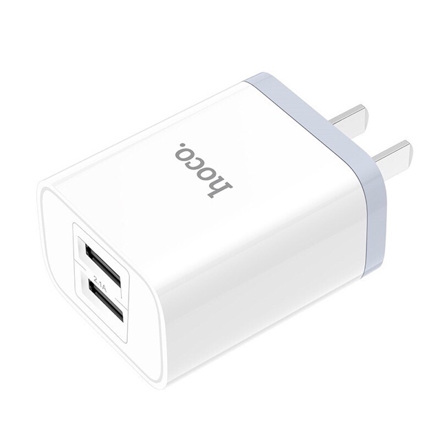 Củ sạc hoco c50 có 2 cổng USB đầu ra 2.1A hỗ trợ sạc nhanh