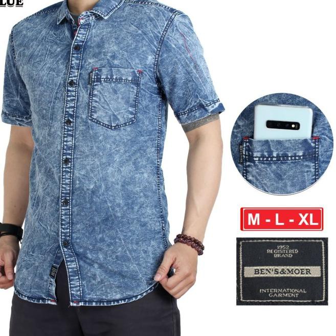 Áo Sơ Mi Denim Tay Ngắn Dáng Ôm Thời Trang Trẻ Trung Cho Nam