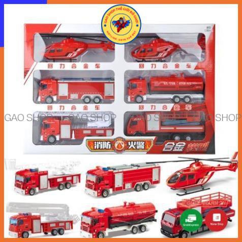 Hộp 6 xe cứu hỏa đồ chơi ô tô chở nước, chữa cháy cho các bé tập làm các chú lính cứu hỏa tí hon - Gao Shop