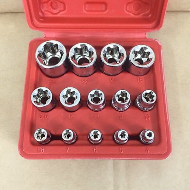 Bộ khẩu E 14 chi tiết chuyên vặn các chi tiết khó, ốc chìm, dạng sao, hoa thị