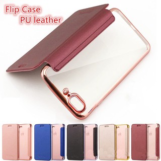 Ốp lưng da PU có nắp lật trước và mặt sau trong suốt cho điện thoại IPhone6 7 8 X