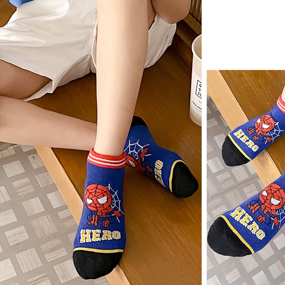 Set 5 Đôi Vớ Cotton Thoáng Khí In Hình Người Nhện Dễ Thương Cho Bé Trai