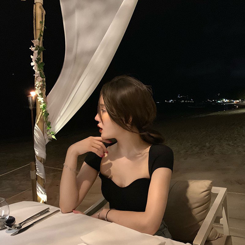 (ORDER) Áo kiểu nữ dệt kim cổ vuông cúp ngực ôm sexy style Hàn Quốc mùa hè (MẪU MỚI 2020)
