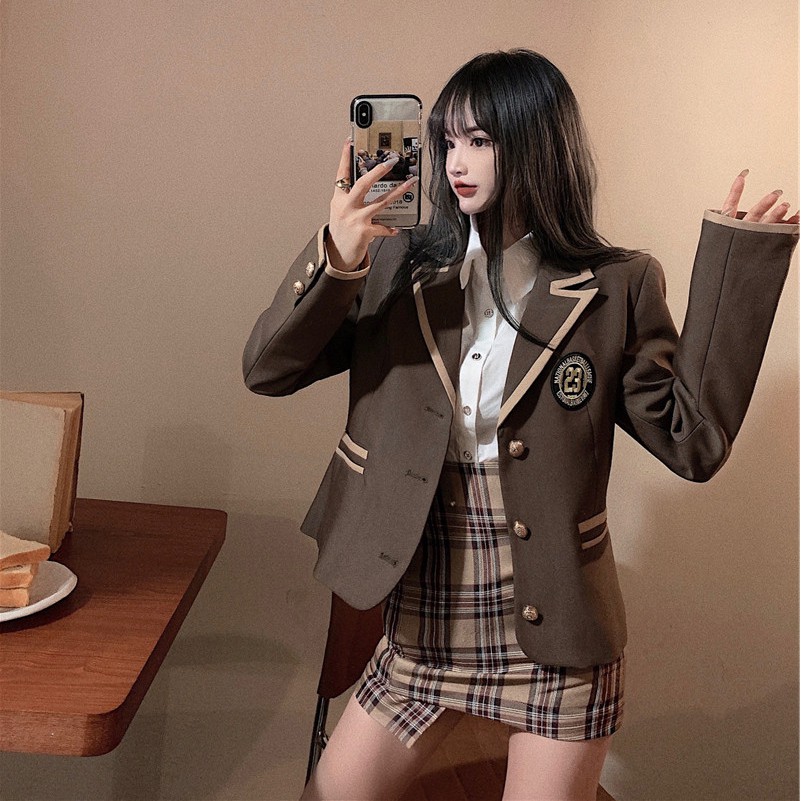 Ảnh thật 5 hình cuối-2W481.Áo blazer đồng phục huy hiệu phong cách kiểu Anh