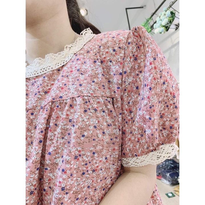 Đầm bầu ngắn tay hoa nhí có dây đai MSP262 chất lụa hoa thời trang thiết kế Mom and Baby