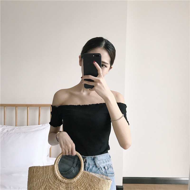 [Mã FAMAYWA giảm 10K đơn 50K] Áo Thun Xiaozhainv Trễ Vai Tay Ngắn Ôm Dáng | BigBuy360 - bigbuy360.vn