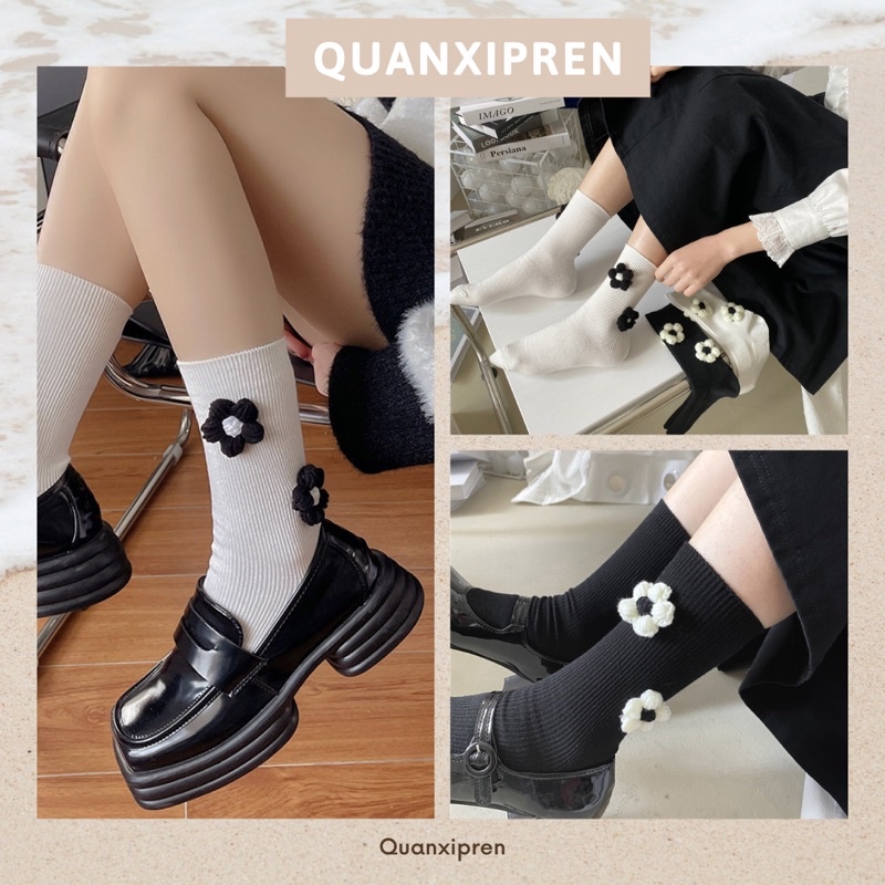 Tất  bông hoa len handmade vintage mềm mại, vớ/ tất mùa thu đông ulzzang hàn quốc  - quanxipren