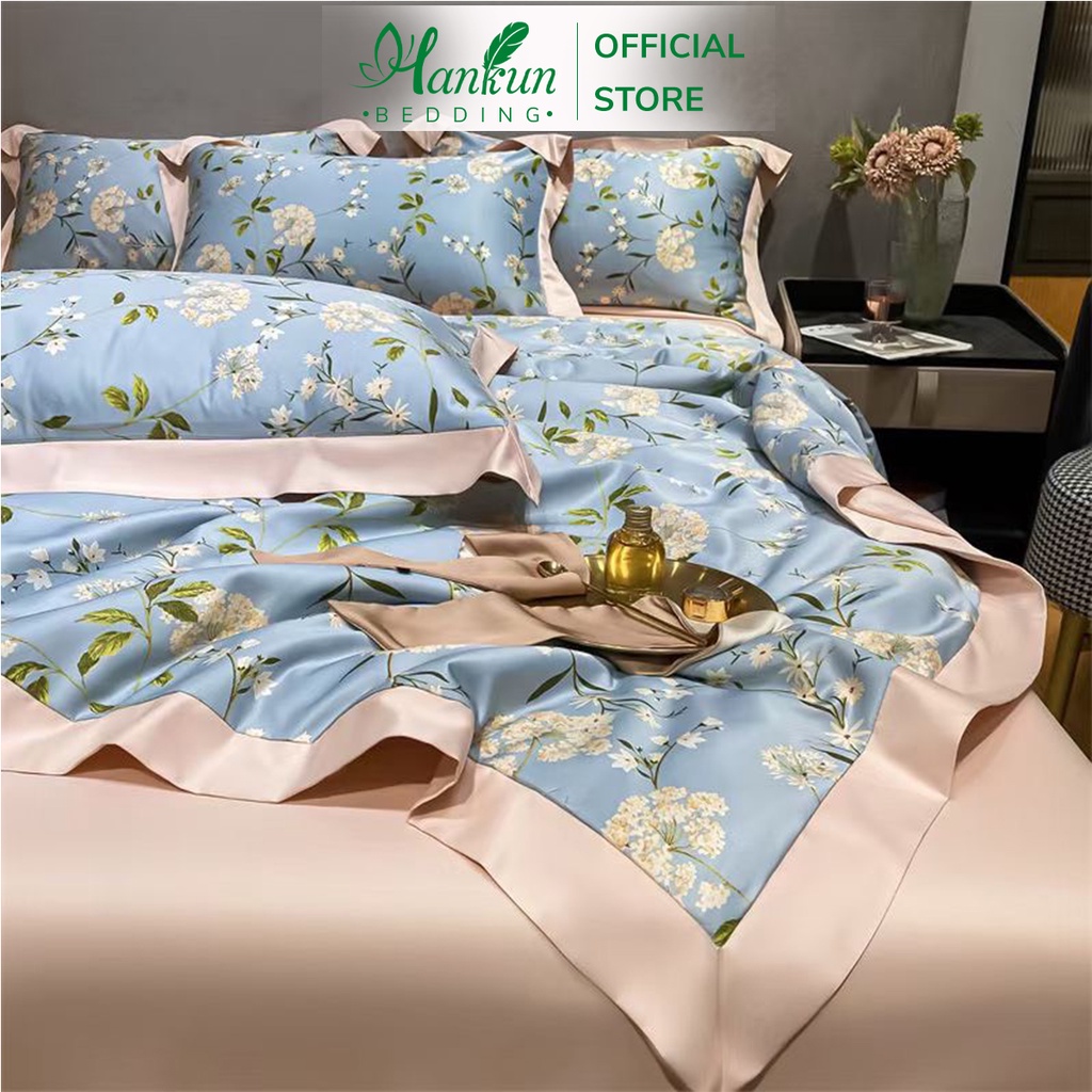 Chăn mền hè lụa thái tencel Hankun  bo viền chần bông kháng khuẩn siêu mát