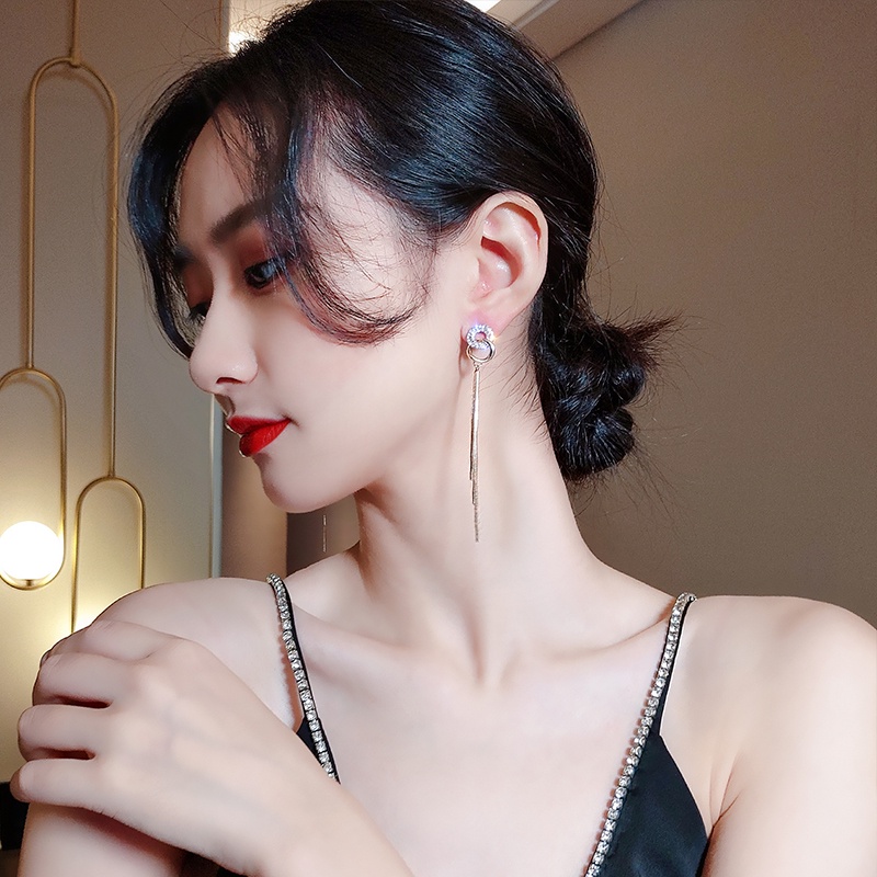 Bông Tai Mạ Bạc 925 Đính Tua Rua Xinh Xắn Thời Trang Hàn Quốc