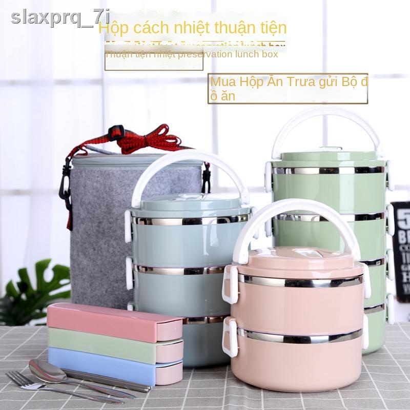 (HÀNG HOT)۩๑Hộp cơm giữ nhiệt inox chia người lớn đựng học sinh nhiều lớp một có nắp Hàn Quốc xách tay 2