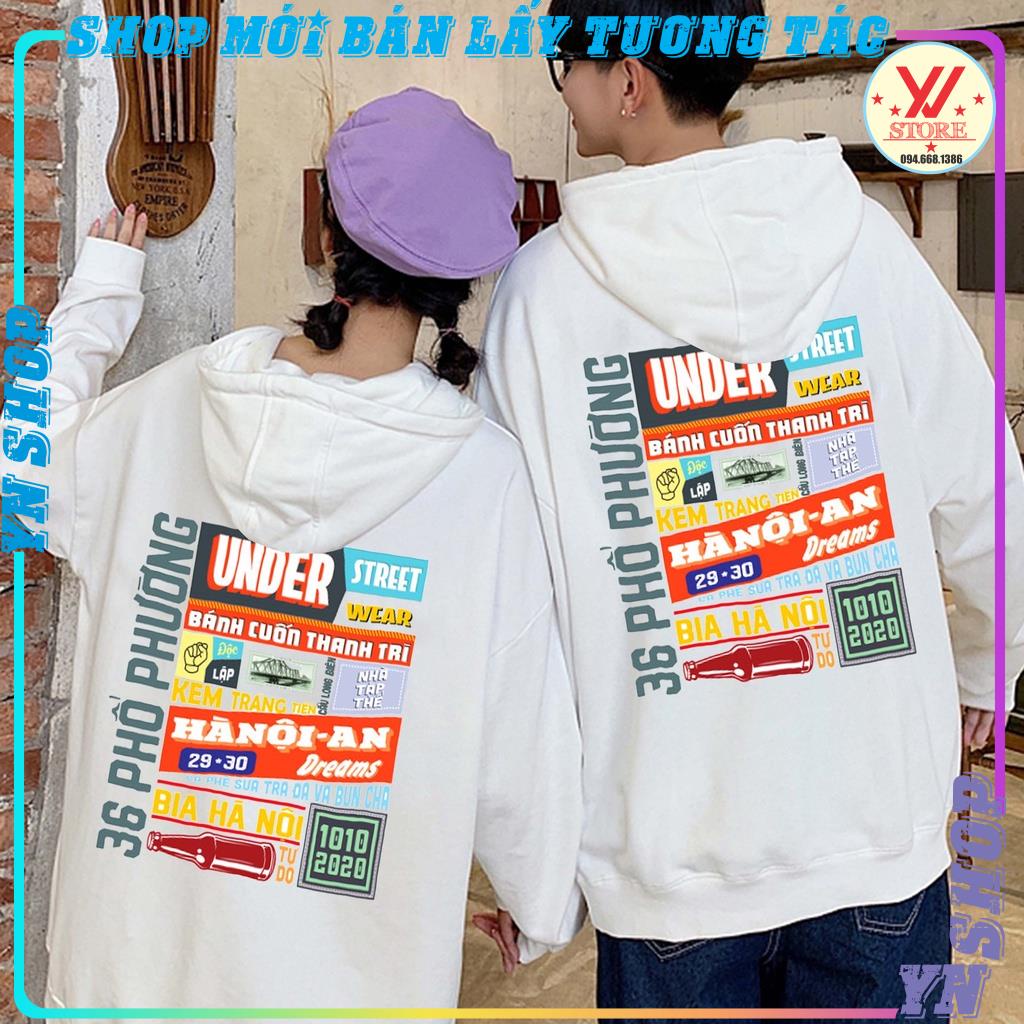 Áo hoodie nỉ  UNISEX Nam Nữ- In Hình Local Brand-Áo sweater LOGO under Hà Nội 36 Form Rộng mẫu trend 2021-Mũ 2 lớp