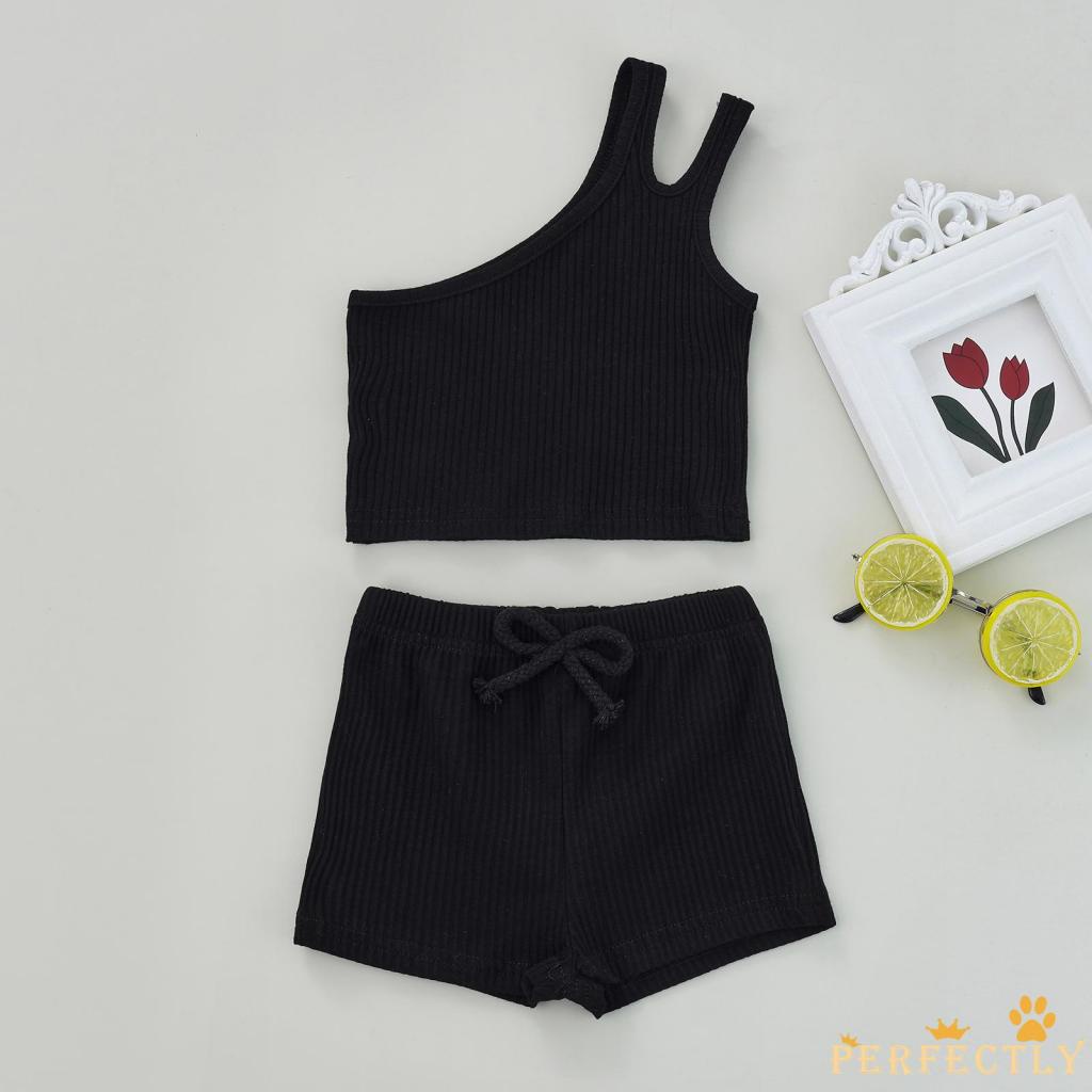 Set Đồ  Món Áo Không Tay Màu Nhuộm/Quần Short Màu Trơn Cho Bé Gái