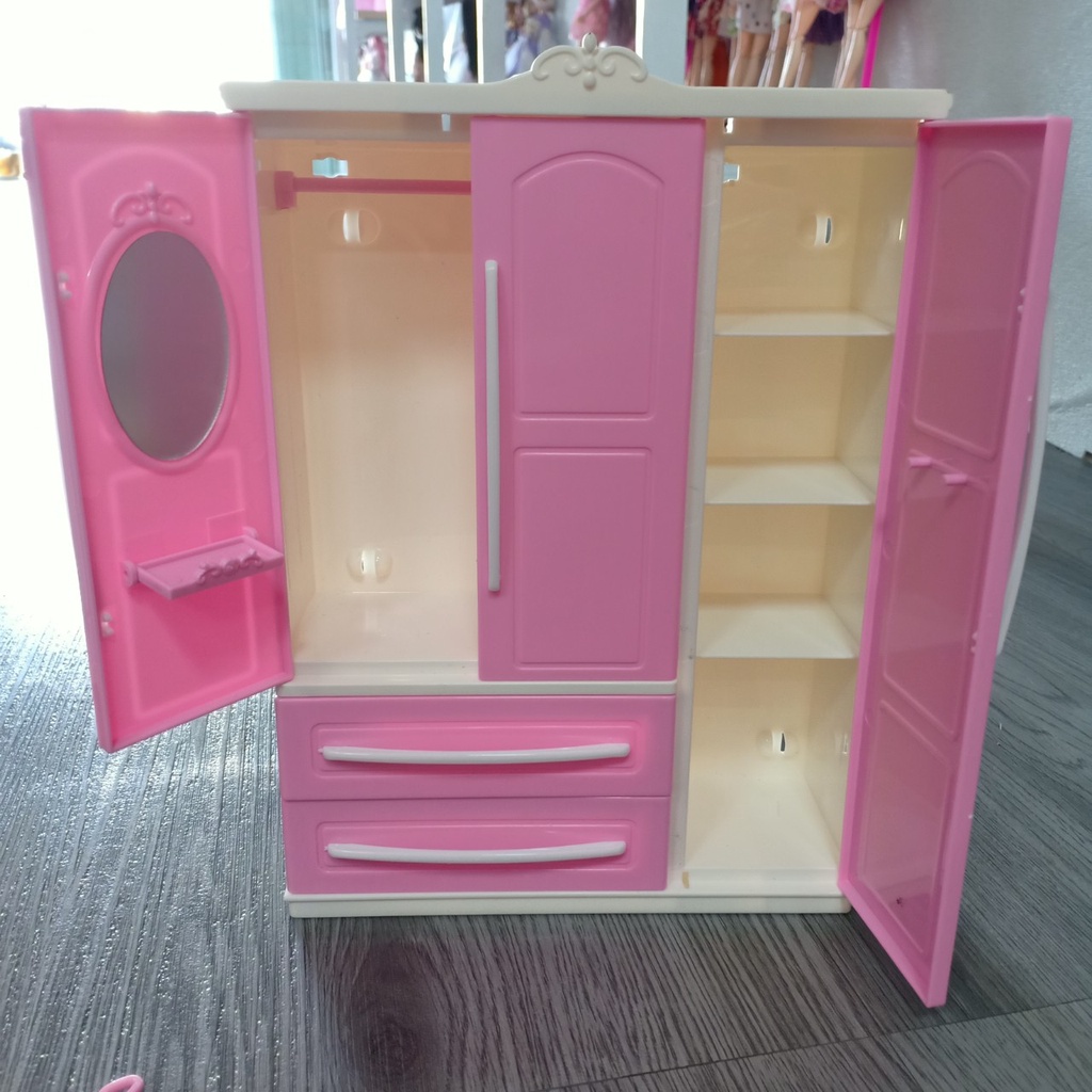 Tủ quần áo búp bê 5 ngăn size to hàng đẹp tặng kèm 10 móc áo