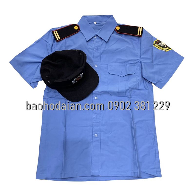 Áo bảo vệ ngắn tay logo tay kèm phụ kiện (cầu vai 4 gạch đồng + nón kèm sao)