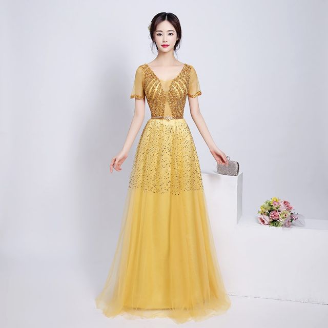 Đầm dài dạ hội, dự tiệc, phù dâu kết cườm + đính đá cao cấp, sang trọng KCDD360 (hàng order 10-15 ngày)
