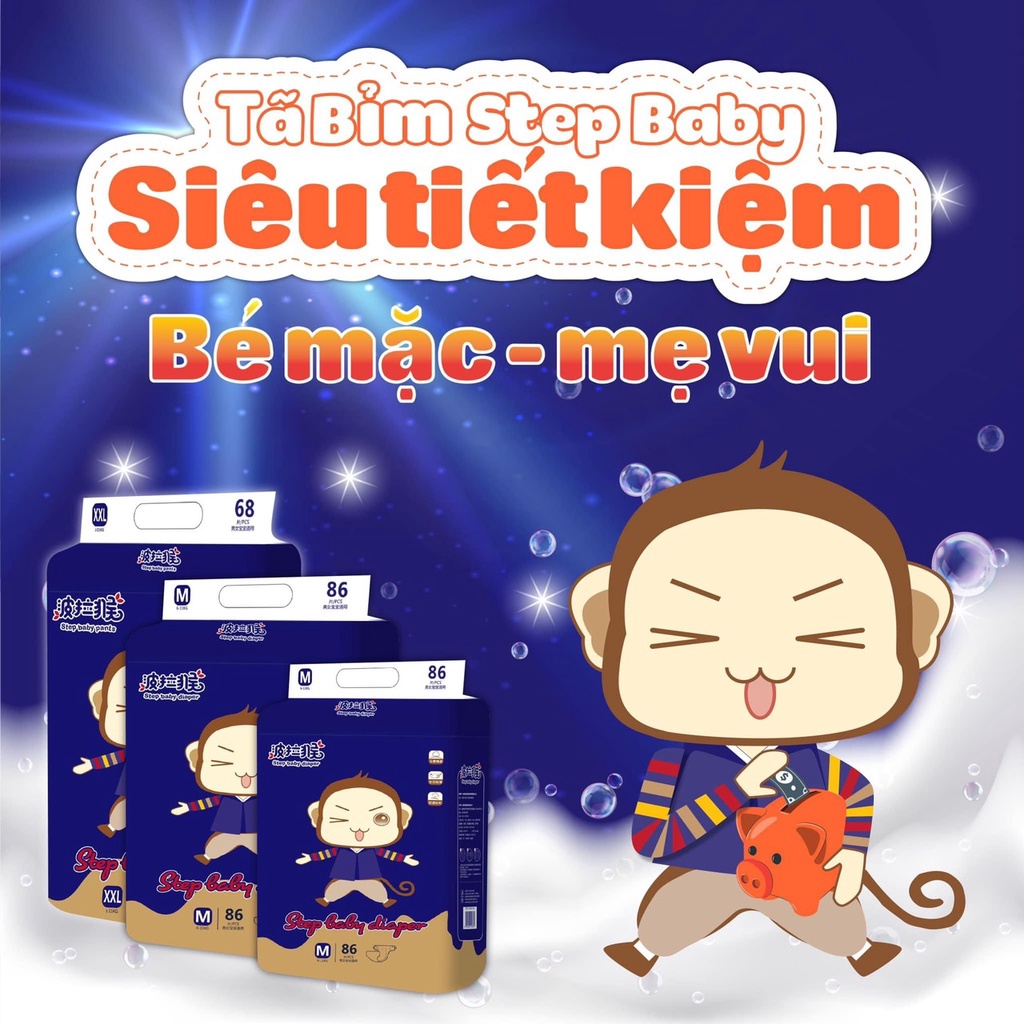 2 bịch Đại STEPBABY  Combo  Tã/bỉm Quần/Dán Step baby  Size L quần  Babycute, Sumikko, Takizumi, bỉm khỉ, tã voi