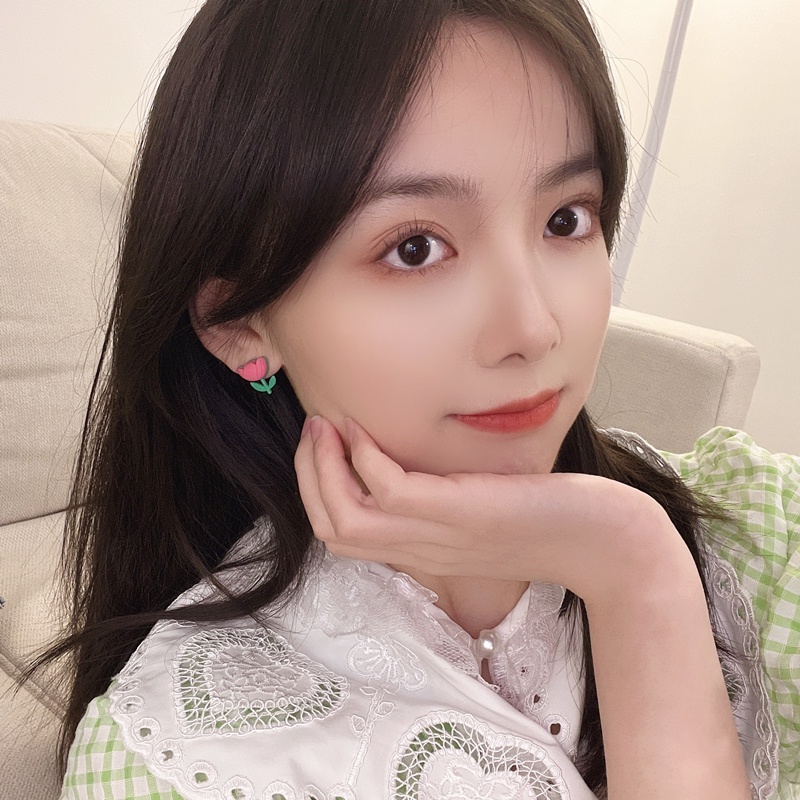 Bông Tai Mạ Bạc 925 Hình Hoa Tulip Hồng Dễ Thương Cho Nữ