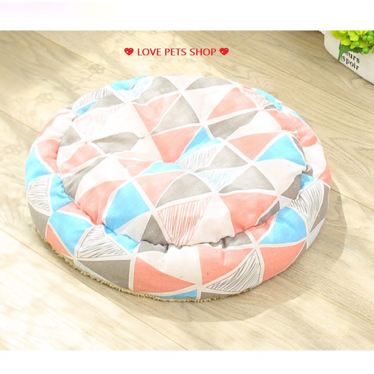 NỆM NẰM CHO CHÓ MÈO, ĐỆM TRÒN LÓT LÔNG BỌC VẢI VIỀN - LOVE PETS SHOP