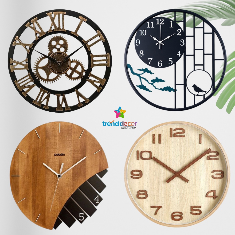 Đồng hồ treo tường gỗ đồng hồ trang trí chất liệu gỗ máy kim thiết kế in theo yêu cầu decor trang trí nhà và quán cafe