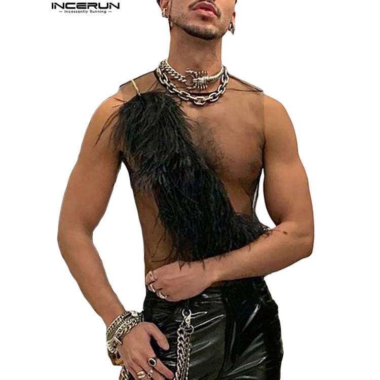 Áo sát nách INCERUN phối lông vũ cá tính thời trang cho nam