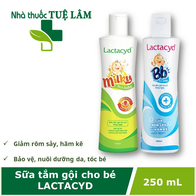 Sữa tắm gội trẻ em Lactacyd 2 trong 1 giúp giảm rôm sẩy, mụn nhọt, không gây kích ứng cho da và mắt bé, dung tích 250ml