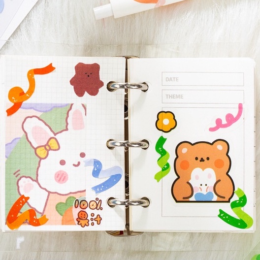 Sticker Set 2 Miếng Hình Dán Giấy và PET Confetti Rainbow City Trang Trí Toploader, Sổ Bujo
