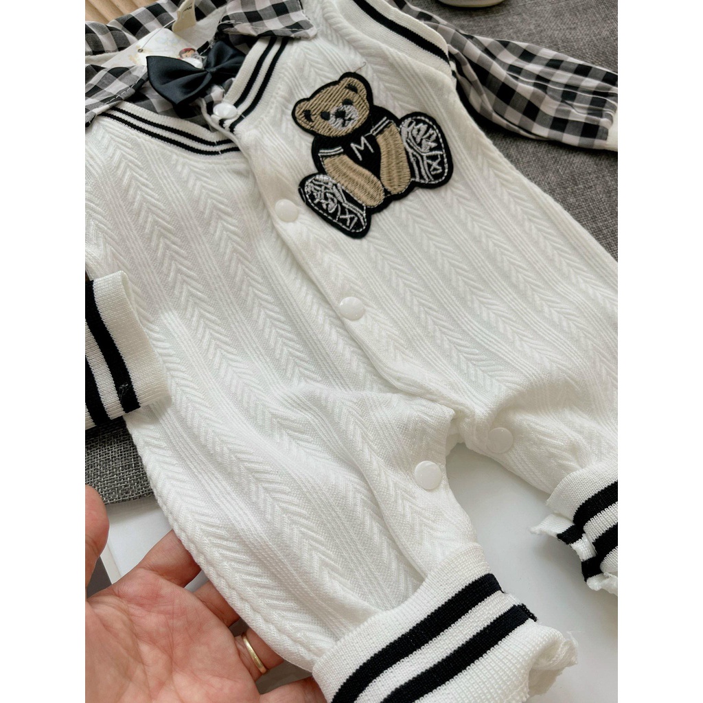 Body gấu len công tử thêu gấu xinh yêu cho bé trai