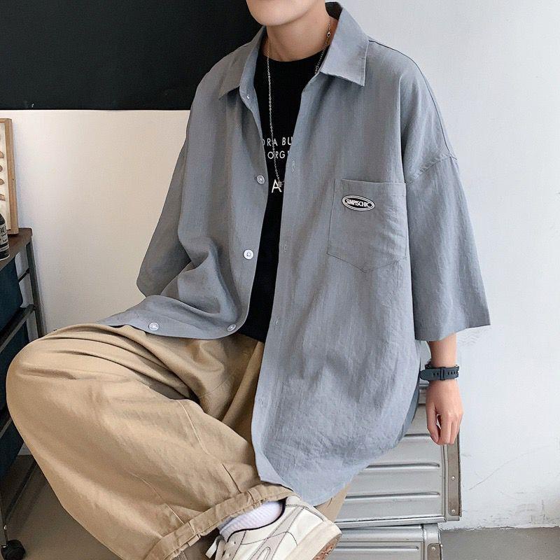 Áo sơ mi Nam kaki Bigsize Áo sơ mi tay ngắn form rộng có cổ đen mùa hè Phong cách Hàn Quốc Thời Trang cao cấp đẹp