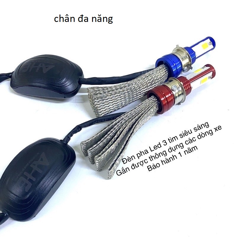 Đèn pha xe máy LED Râu 3 Tim Loại mới 2022 lắp các dòng xe